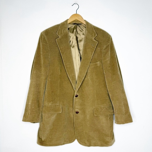 Brooks Brothers 2 Button Sports Coat Men's Tan Corduroy Blazer Size 43 Long - Picture 1 of 8